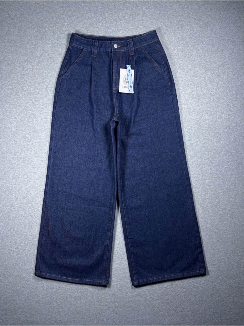Cider Jeans Womens Medium 29x29 High Rise Wide Leg Pleated Dark Wash Blue NWT